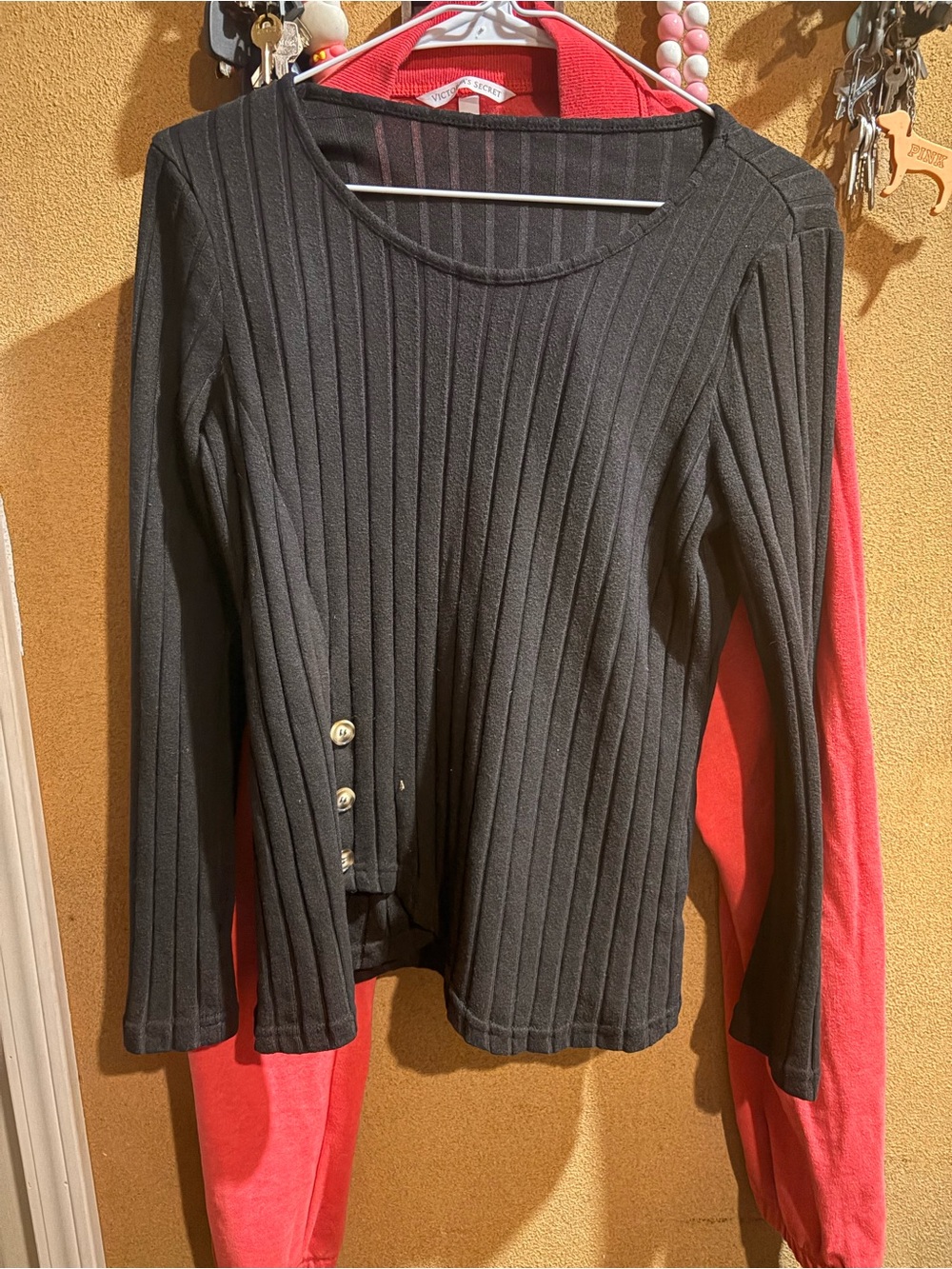 Classic Ribbed Black Women's Sweater with Button Detail